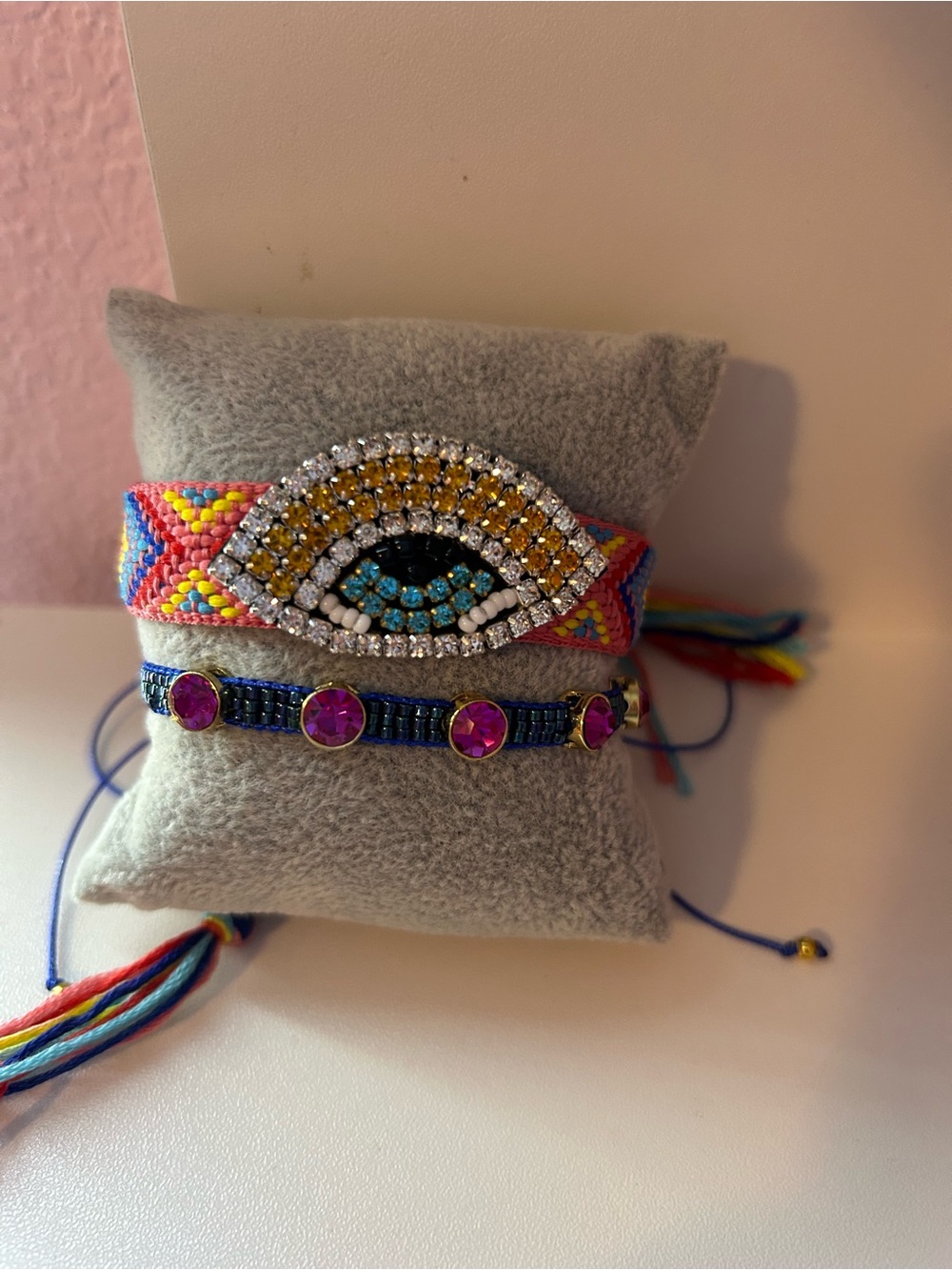 Multicolor Evil Eye Bead Bracelet with Crystal Accents